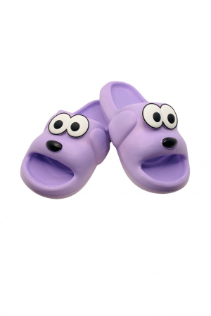 Papuci plaja - Papuci pentru dama, Tecos, marime 35-36, mov, foarte usori, talpa anti-alunecare, imprimeu amuzant 3D, 23 centimetri