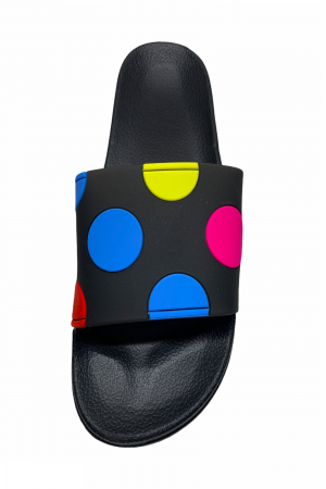 Papuci piscina sau plaja pentru dama, negru cu buline colorate, marime 36 [3]