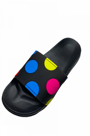 Papuci piscina sau plaja pentru dama, negru cu buline colorate, marime 36 [4]