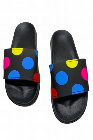 Papuci piscina sau plaja pentru dama, negru cu buline colorate, marime 36 [2]
