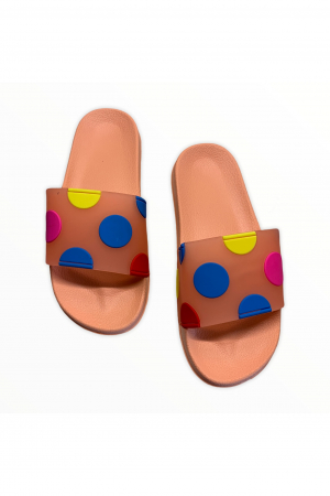 Papuci piscina sau plaja pentru dama, portocaliu cu buline colorate, marime 41 [2]