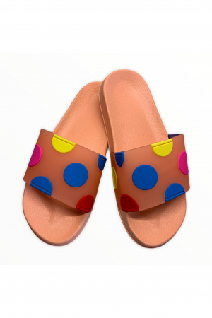 LICHIDARE DE STOC - Papuci piscina sau plaja pentru dama, portocaliu cu buline colorate, marime 41
