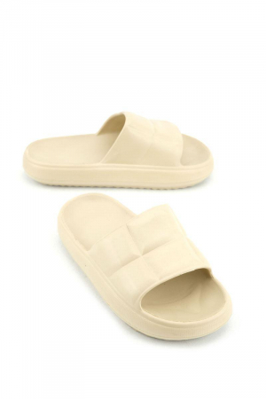 Papuci plaja - Papuci tip cloud pentru femei, Tecos®, marime 41, bej, 25.5 centimetri, realizati din material EVA moale și durabil, ideali pentru casă, duș, plajă sau grădină
