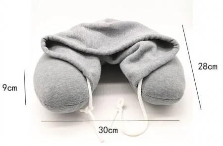 Perna de voiaj pentru gat cu gluga, Cracos, anatomica, spuma de memorie cu husa detasabila, accesoriu de calatorie, birou sau masina, 30x28 cm, gri [4]