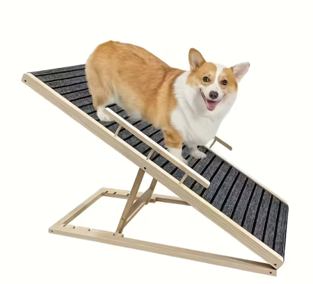 Rampa pliabila din lemn de pin pentru caini sau pisici, Cracos®, reglabila pe 4 niveluri, lungime 100cm, inaltime maxima 60 cm, latime: 40 cm, antiderapanta, cu manere de ghidaj, acces canapea, pat s [4]