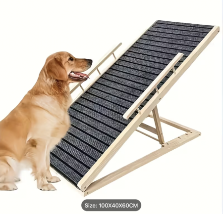 Rampa pliabila din lemn de pin pentru caini sau pisici, Cracos®, reglabila pe 4 niveluri, lungime 100cm, inaltime maxima 60 cm, latime: 40 cm, antiderapanta, cu manere de ghidaj, acces canapea, pat s [5]