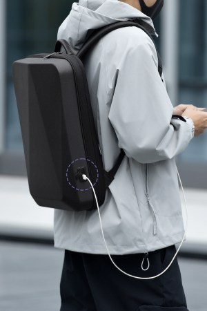 Rucsac business antifurt pentru laptop 15.6", Cracos®, carcasa dura impermeabila, cu port de incarcare USB, 45X9X30 cm, expandabila cu 6 cm, negru [8]