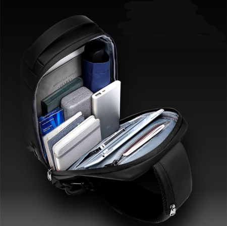 Rucsac business antifurt pentru laptop 15.6", Tecos, carcasa dură impermeabilă, cu port de încărcare USB și sistem antifurt, 45X8X30 centimetri, negru [2]