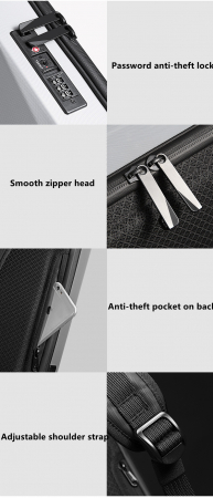 Rucsac business antifurt pentru laptop 15.6", Tecos, carcasa dură impermeabilă, cu port de încărcare USB și sistem antifurt, 45X8X30 centimetri, negru [6]