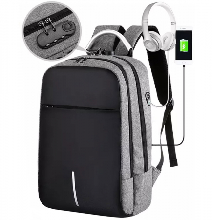 Rucsac de Călătorie Cracos, Gri – Antifurt, Port USB, Compartiment Laptop [2]