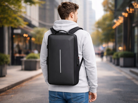 Rucsac laptop antifurt Cracos 44x32x12 hard shell fata port USB compartimente multiple [8]