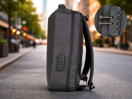 Rucsac laptop antifurt Cracos 44x32x12 hard shell fata port USB compartimente multiple [10]