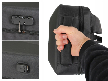 Rucsac laptop antifurt Cracos 44x32x12 hard shell fata port USB compartimente multiple [11]