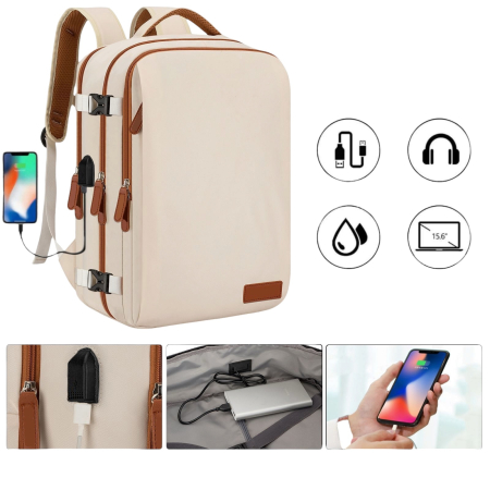 Rucsac Laptop Cracos Bej 40x30x20 cm cu USB și Compartiment Laptop [2]