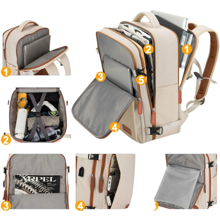 Rucsac Laptop Cracos Bej 40x30x20 cm cu USB și Compartiment Laptop [3]