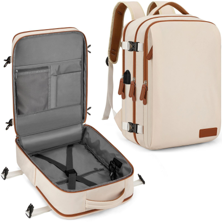 Rucsacuri - Rucsac Laptop Cracos Bej 40x30x20 cm cu USB și Compartiment Laptop