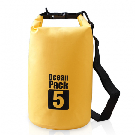 Rucsacuri impermeabile pentru drumetie - Rucsac impermeabil de tip drybag, Tecos, capacitate 5 L, galben, pentru activități de exterior