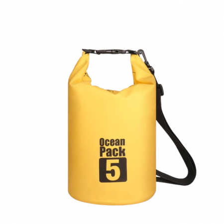 Rucsac impermeabil de tip drybag, Tecos, capacitate 5 L, galben, pentru activități de exterior [2]