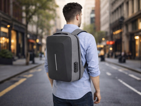 Rucsac laptop antifurt Cracos 44x32x12 hard shell fata port USB compartimente multiple [13]