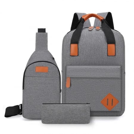 Genti voiaj - Rucsac multifunctional Cracos®, 15", 3 piese, rucsac, borseta de umar, plic, 30x12x42 centimetri, ideal pentru activitati cotidiene, gri