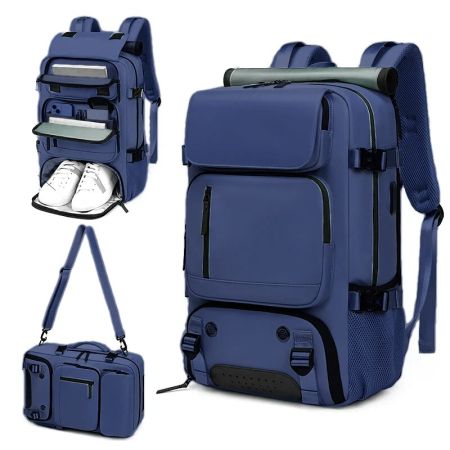 Rucsacuri - Rucsac multifuncțional Cracos albastru, 40L – impermeabil cu compartiment pentru încălțăminte și antifurt