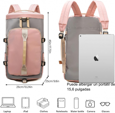 Rucsac multifunctional, Cracos, dimensiuni 45x25x26 centimetri, compartiment pentru incaltaminte si accesorii umede, capacitate 35L, roz [4]