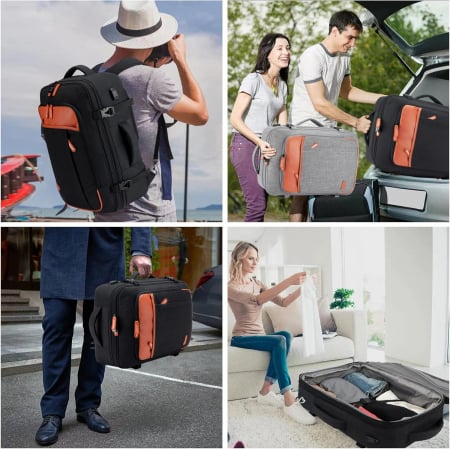 Rucsac Multifuncțional Cracos – Negru cu Accente Maro, 36-55L [4]