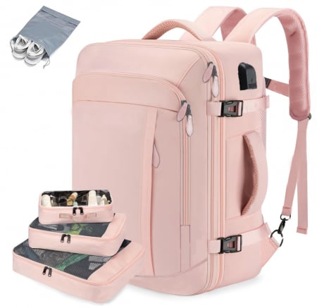 Rucsacuri - Rucsac Multifunctional Cracos®, roz , 33x21x52 cm, 36-55L, impermeabil, organizatoare bagaje si saculet incaltaminte incluse, ideal pentru vacanta, calatorit sau transport