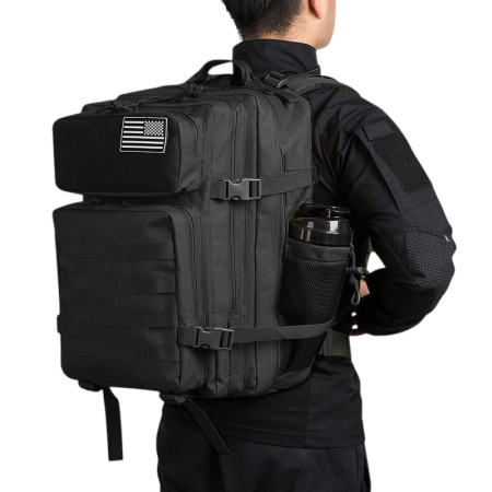 Rucsac tactic militar Cracos 45L negru 55x30x26 cm cu sistem MOLLE si compartimente multiple [4]