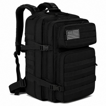 Rucsac tactic militar Cracos 45L negru 55x30x26 cm cu sistem MOLLE si compartimente multiple [1]