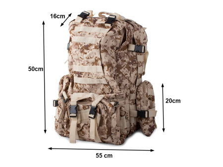 Rucsac tactic militar, Cracos®, dimensiuni 50x55x20cm, 45L, bej, ideal pentru drumetii, activitati in natura sau expeditii [3]