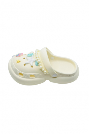 Saboti dama cu platforma, Tecos, alb, marime 40-41, accesorii detasabile, cu motive estivale, design modern cu sirag de perle, 25 centimetri [3]