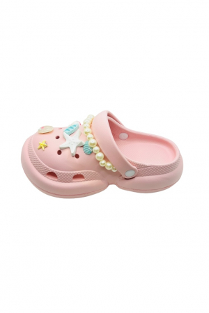 Saboti dama cu platforma, Tecos, roz, marime 36-37, accesorii detasabile, cu motive estivale, design modern cu sirag de perle, 23 centimetri [1]