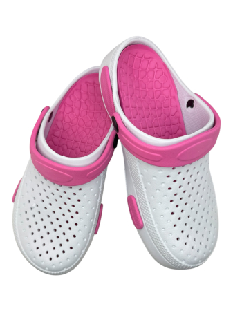 Papuci plaja - Saboti dama EVA alb/roz Tecos comozi si usori cu ventilatie pentru gradina si uz zilnic