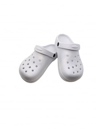 Saboti sanitari dama - Saboti de gradina sau medicali pentru dama, Tecos, din material EVA, alb, marime 36, cu gauri pentru circulatia aerului, foarte usori, 22.5 centimetri