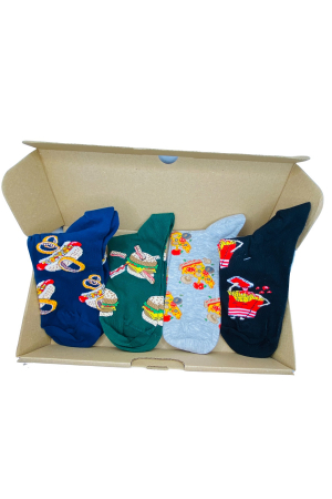 Sosete - Set 4 perechi sosete din bumbac pentru barbati, multicolore imprime feluri de mancare, marimi 41-44