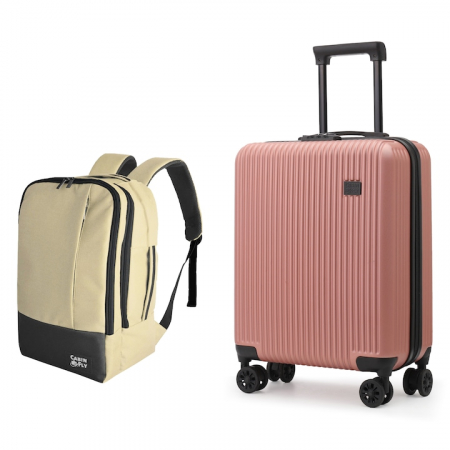 Bagaje de cabina CabinFly - Set Călătorie CabinFly pentru Ryanair Priority – Troler roz & Rucsac bej