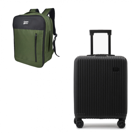 Trollere - Set Călătorie CabinFly Negru + Verde – Compatibil Wizz Air Priority