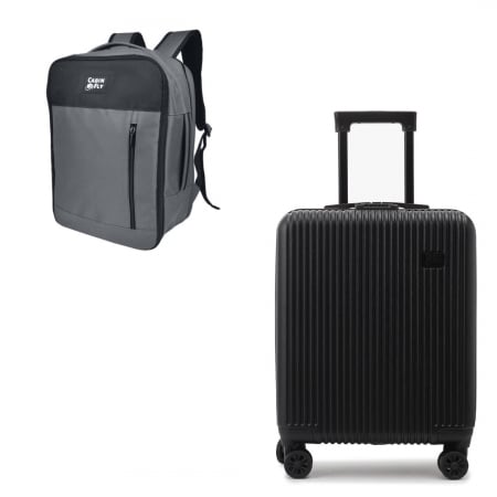 Trollere - Set Bagaje CabinFly – Troller Negru + Rucsac Gri Compatibile Wizz Air Priority