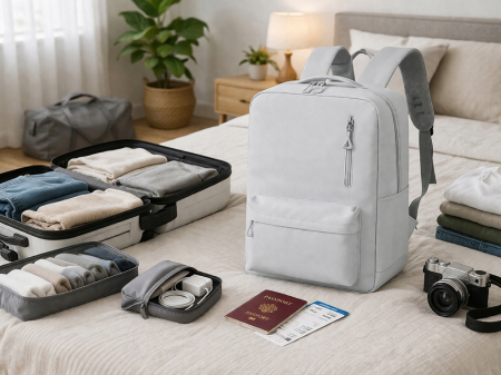 Set călătorie Cracos albastru cu rucsac laptop USB și trusă cosmetică 9 piese [7]