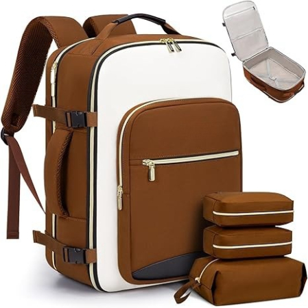 Rucsacuri - Set călătorie, rucsac Multifunctional Cracos®, maro , 46x36x20 cm, 36-55L, impermeabil, organizatoare bagaje si saculet incaltaminte incluse, ideal pentru vacanta, calatorit sau transport