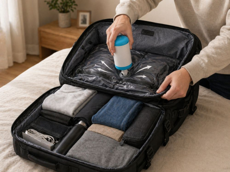 Set calatorie rucsac vacuum Cracos 50x36x23 cm cu pompa electrica si accesorii incluse [2]