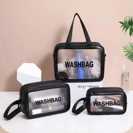 Portfarduri si genti cosmetice - Set genti de voiaj pentru cosmetice, Tecos, 3 dimensiuni diferite, impermeabile, negru