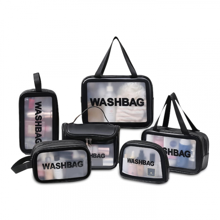 Organizatoare bagaje - Set genti de voiaj pentru cosmetice, Tecos®, 6 dimensiuni diferite, impermeabile, negru