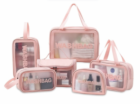 Organizatoare bagaje - Set genti de voiaj pentru cosmetice, Tecos®, 6 dimensiuni diferite, impermeabile, roz