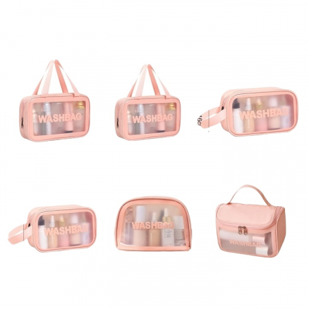 Set genti de voiaj pentru cosmetice, Tecos®, 6 dimensiuni diferite, impermeabile, roz [3]