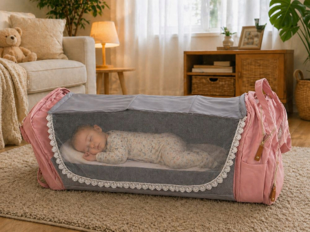 Set mamă și bebe Cracos MommyBag cu pătuț pliabil și gentuțe organizatoare impermeabile [8]
