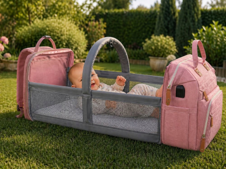 Set mamă și bebe Cracos MommyBag cu pătuț pliabil și gentuțe organizatoare impermeabile [15]