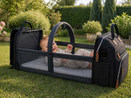 Set mamă și bebe Cracos MommyBag cu pătuț pliabil și gentuțe organizatoare impermeabile [14]