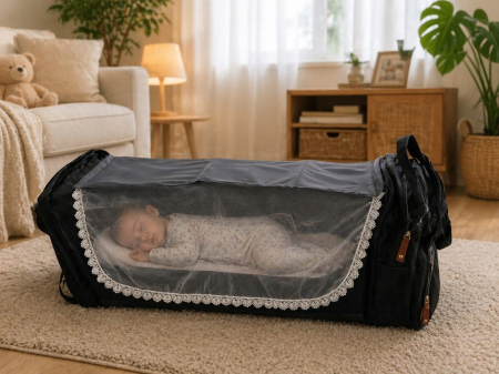Set mamă și bebe Cracos MommyBag cu pătuț pliabil și gentuțe organizatoare impermeabile [7]